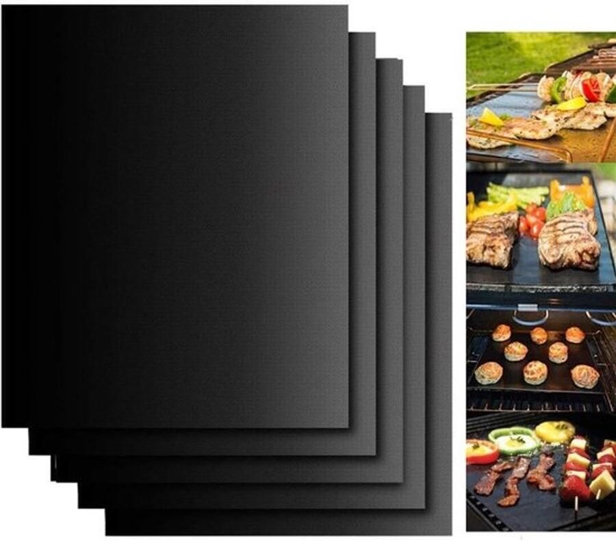 BBQ grillmat Anti-aanbak mat Veilig grillen Herbruikbaar PFOA-vrij 50x40cm zwart