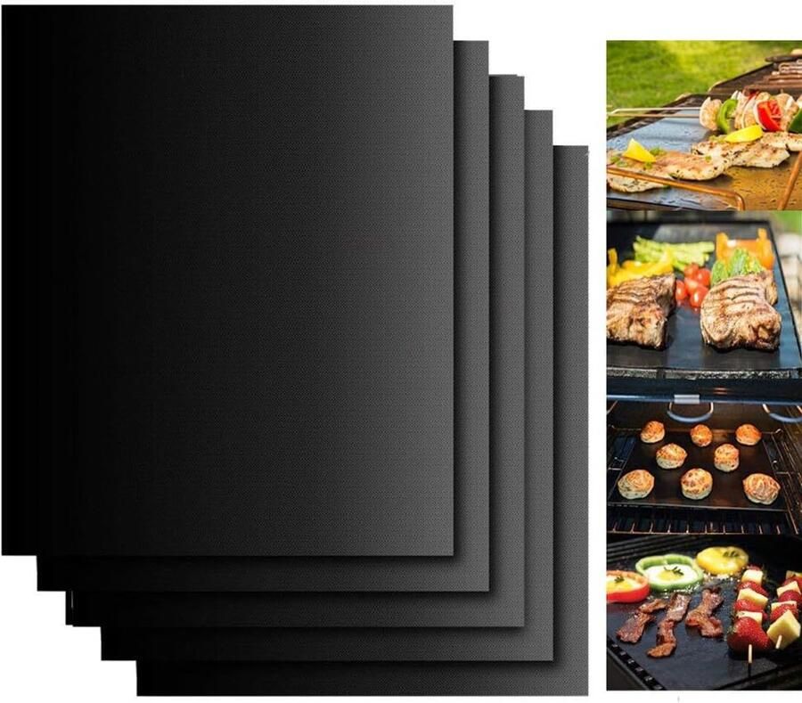 BBQ grillmat Anti-aanbak mat Veilig grillen Herbruikbaar PFOA-vrij 50x40cm zwart