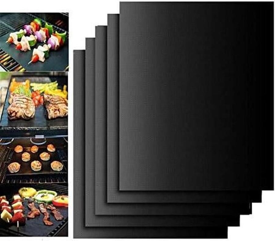 BBQ Grillmat Anti-aanbak Pad Buiten Koken Herbruikbaar en Hittebestendig 2 stuks 33x40 cm Zwart