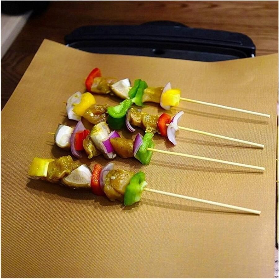 BBQ Grillmat Anti-aanbak Pad Outdoor Koken Herbruikbaar & Hittebestendig 40x33 cm 2 Stuks Goud