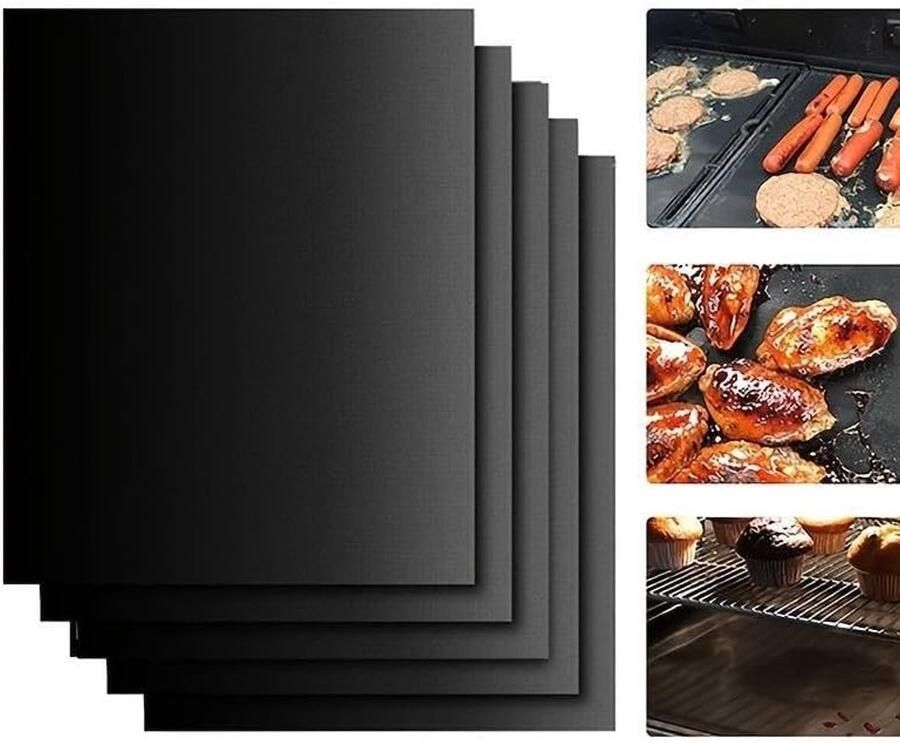 BBQ grillmat Anti-aanbakmat Buiten koken PFOA-vrij 40 x 33 cm zwart