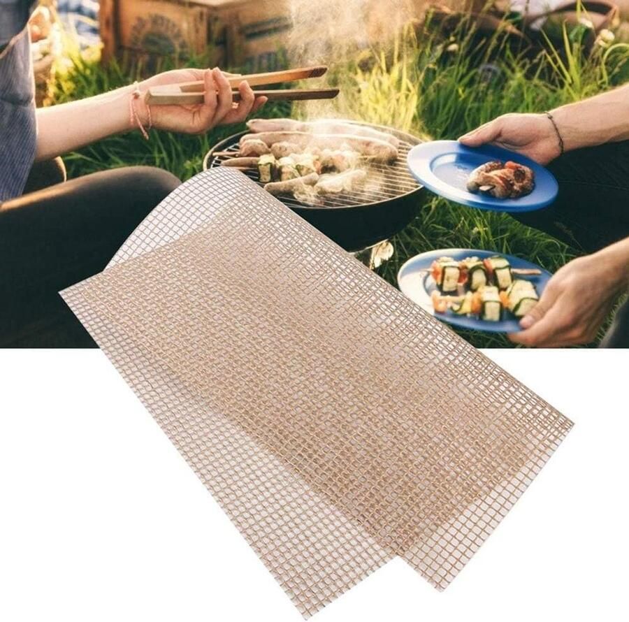 BBQ grillmat Bakmat herbruikbaar Buiten koken Niet-kleverig oppervlak 40x33cm Bruin