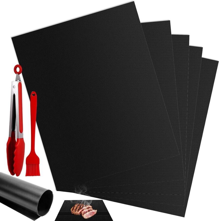 BBQ Grillmat Bakplaat Mat Barbecue Koken Anti-aanbak Herbruikbaar 40 x 50 cm Zwart
