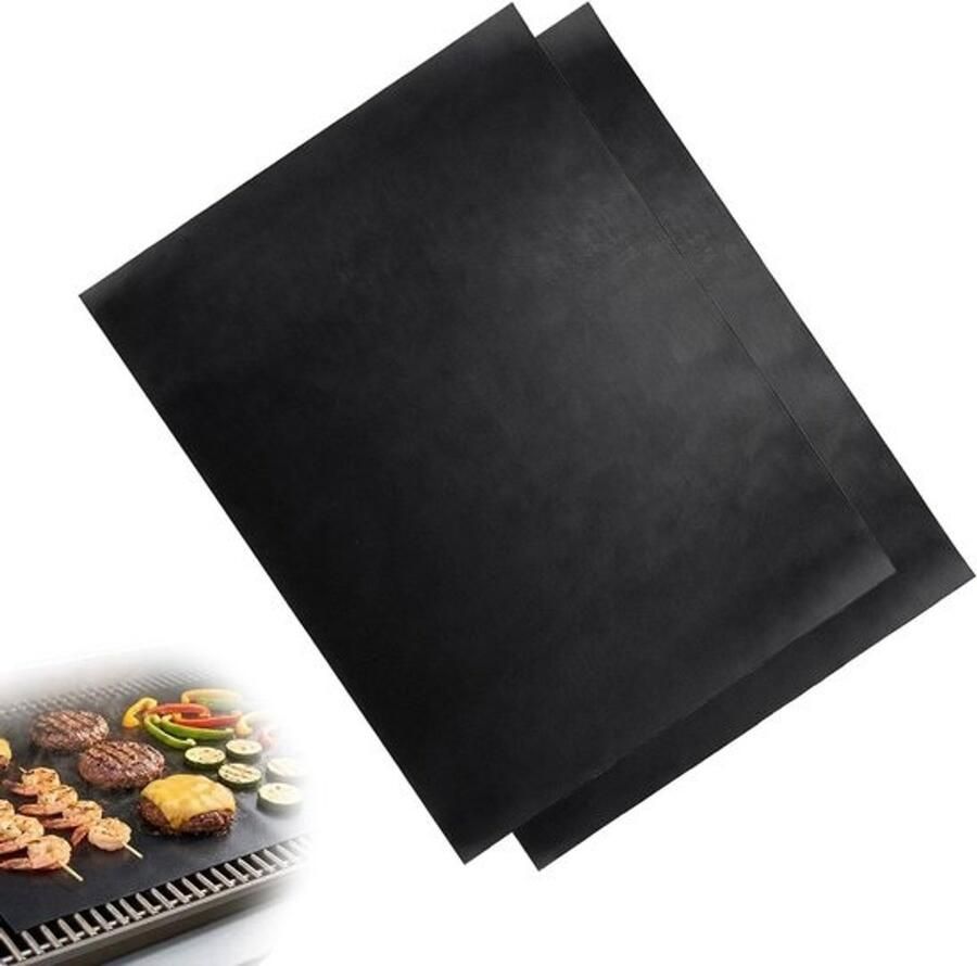 BBQ Grillmat Bakplaat Mat Barbecueën Zonder Aanbakken Hittebestendig Teflon 50 x 40 cm Zwart