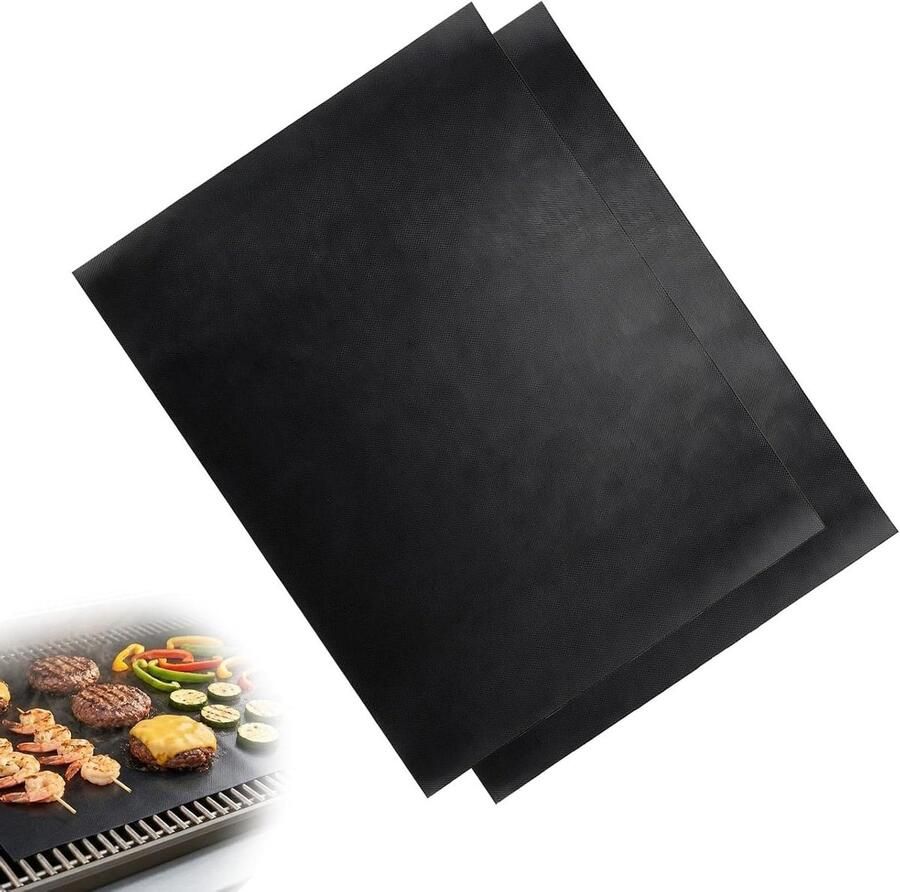 BBQ Grillmat Bakplaat Mat Barbecueën Zonder Aanbakken Hittebestendig Teflon 50 x 40 cm Zwart