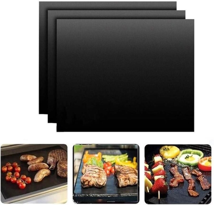 BBQ Grillmat Bakplaat Barbecue Koken Herbruikbaar Anti-aanbak 10 stuks 33x40cm Zwart