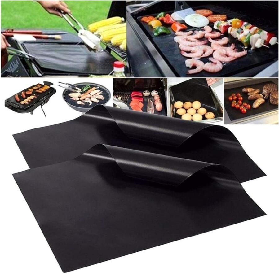 BBQ Grillmat Herbruikbaar Koken op de BBQ Anti-aanbaklaag 33 x 40 cm Zwart