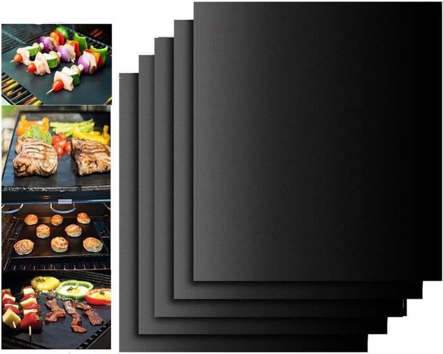 BBQ Grillmat Kookmatten Herbruikbare Oven Liners Barbecue Bakken Anti-Aanbak Laag 40 x 33 CM Zwart