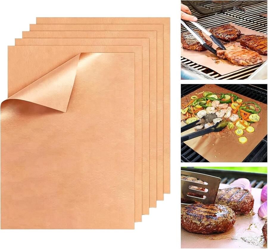 BBQ Grillmat Koper 40 x 33 cm Hittebestendige Grillfolie Voor Gas- en Houtskoolgrills