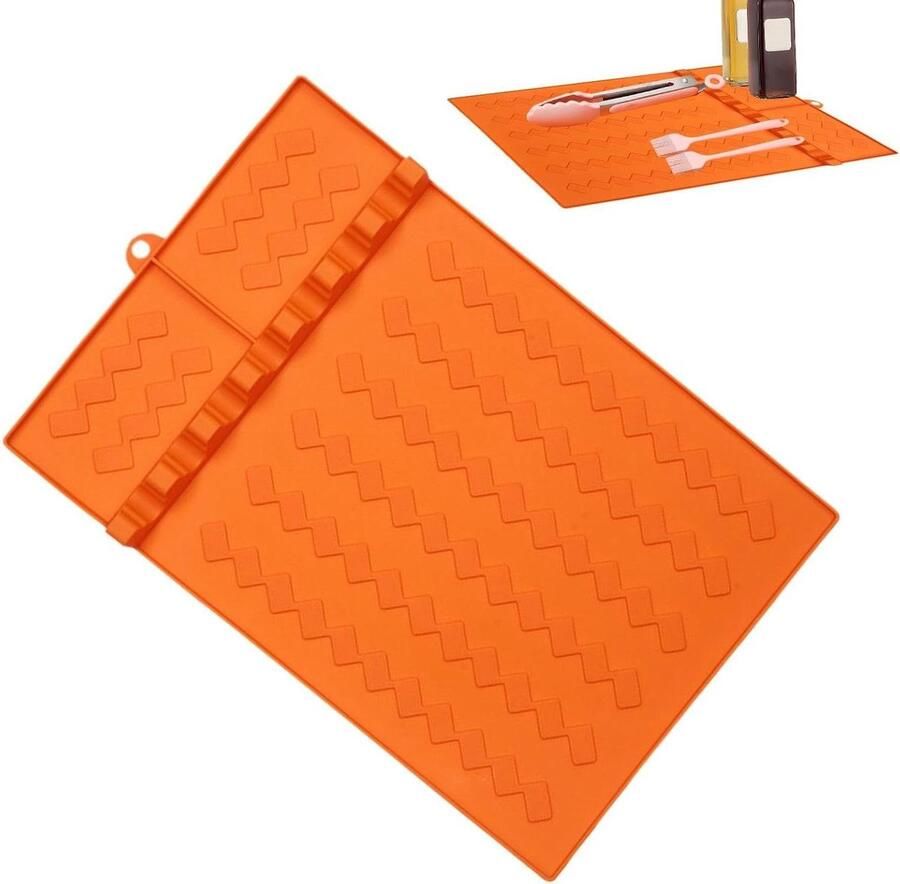 BBQ Grillmat Set Spatelhouder Mat Keuken Organiseren Hittebestendig Siliconen 26.5 x 41 cm Oranje