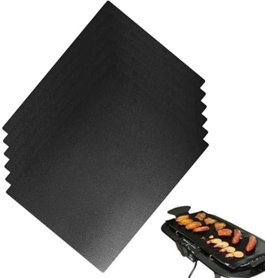 BBQ Grillmat Set van 6 40 x 30 cm Herbruikbaar en Niet-Plakkerig Snijbaar Vaatwasmachinebestendig