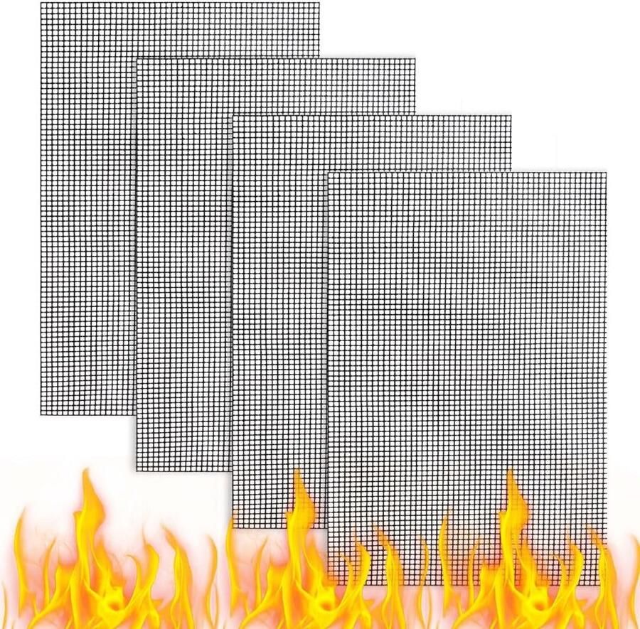 BBQ Grillmat Zwart 30 x 40 cm Hittebestendige Anti-aanbakmat van PTFE Voor Gas- Houtskool- en Elektrische Grill