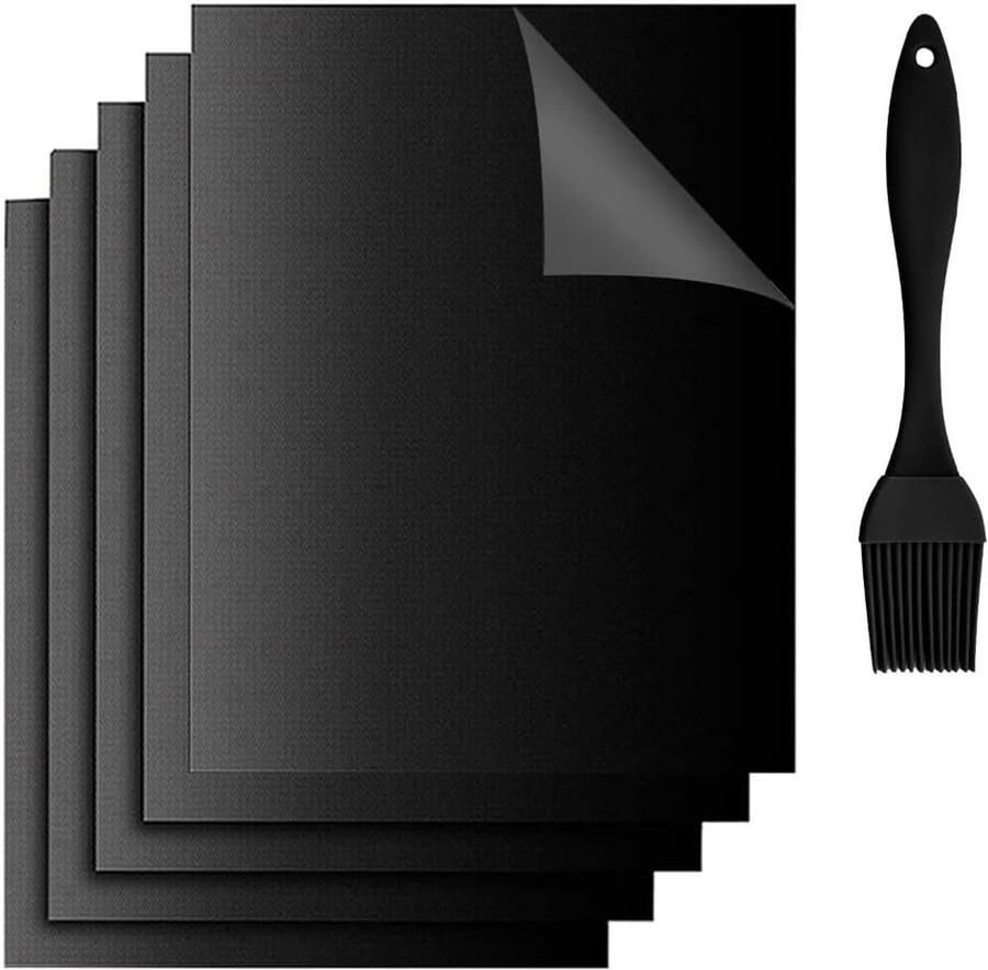 BBQ Grillmat Zwart 40 x 33 cm Anti-aanbak Hittebestendige Grillmat Voor Houtskool Elektrische en Gasgrill