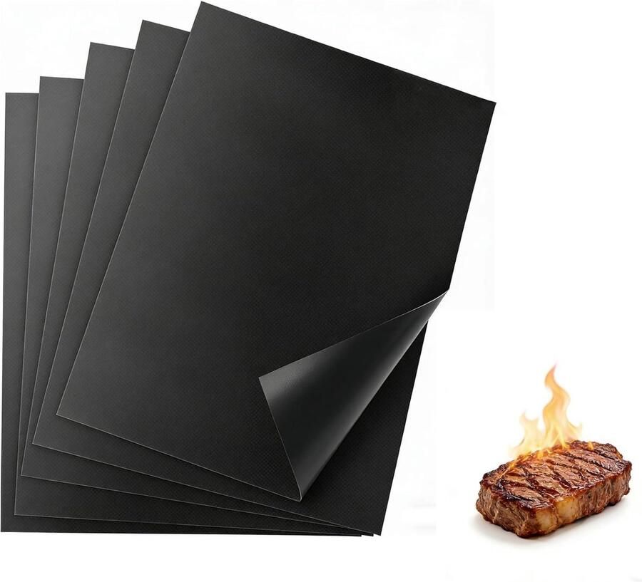 BBQ-grillmat Zwart 40 x 33 cm Herbruikbare Teflon Grillmat met Anti-aanbaklaag Voor Gas- Houtskool- en Elektrische Grill