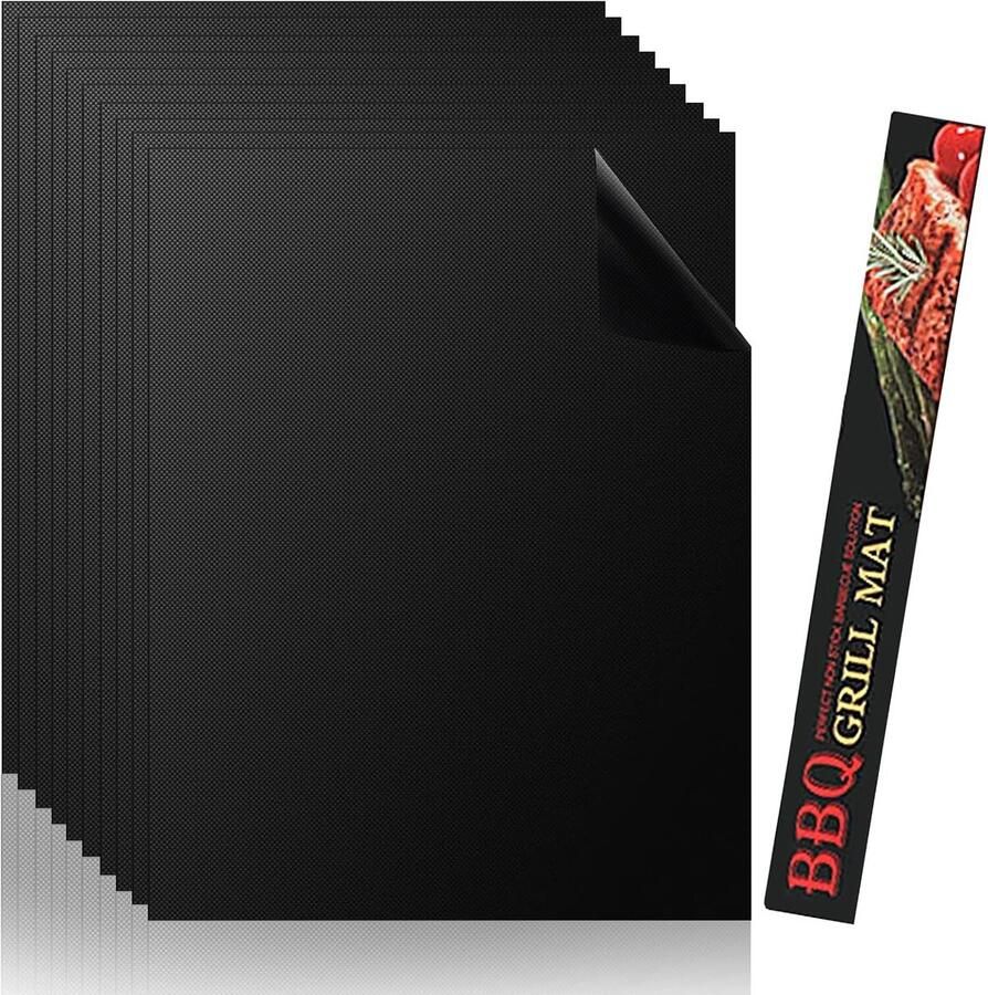 BBQ-grillmat Zwart 40 x 33 cm Herbruikbare Teflon Grillmat met Antiaanbaklaag Voor Gas- en Houtskoolgrills