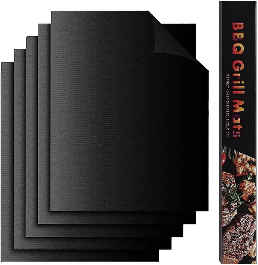 BBQ Grillmat Zwart 40 x 33 cm Herbruikbare Teflon Grillmat Voor Gas- en Houtskoolgrill