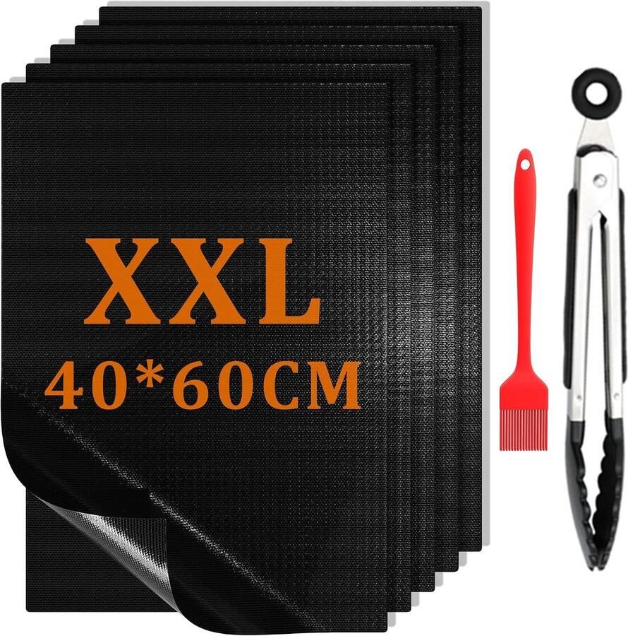 BBQ Grillmat Zwart 40 x 60 cm Herbruikbare Teflon Grillplaat Voor Gasgrill en Houtskoolbarbecue