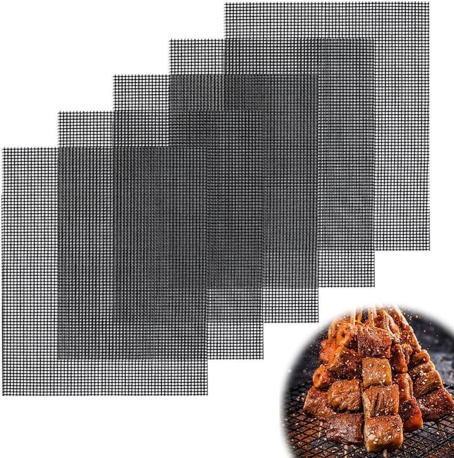 BBQ Grillmatten Antiaanbak Matten Lekker Grillen Herbruikbaar en Op Stuks 42x36 cm Zwart