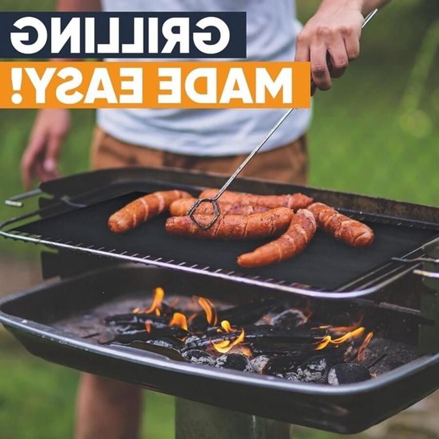 BBQ-grillmatten Antiaanbakmat Schoon grillen Extra groot formaat 41x58 cm Zwart