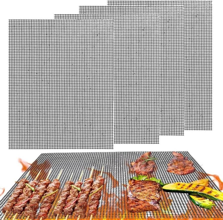 BBQ Grillmatten Grillmat set Barbecue Koken Anti-aanbaklaag 32 x 22 cm Zwart