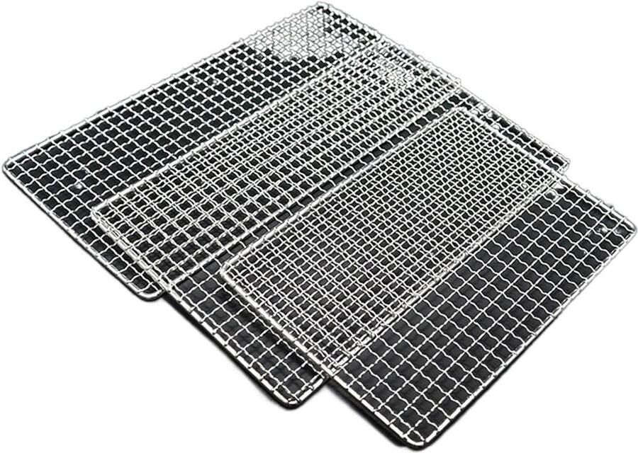 BBQ Grillmatten Grillrooster Bakplaat Buiten Koken Roestvrij Staal 33 x 25 cm Zilver