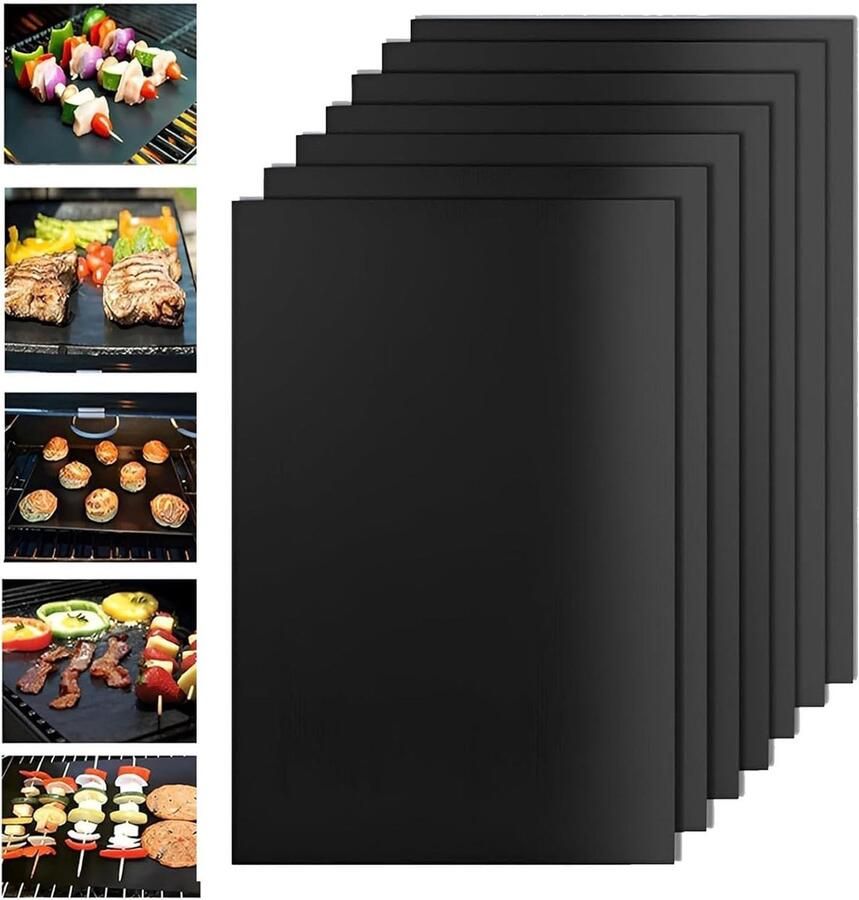 BBQ Grillmatten Set van 7 40 x 30 cm Hittebestendige en Herbruikbare Matten voor Gasgrill en Houtskool