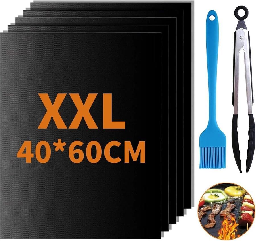 BBQ Grillmatten Set Zwart 60 x 40 cm Herbruikbare Antiaanbak Grillmatten van Teflon Voor Gasgrill en Houtskool