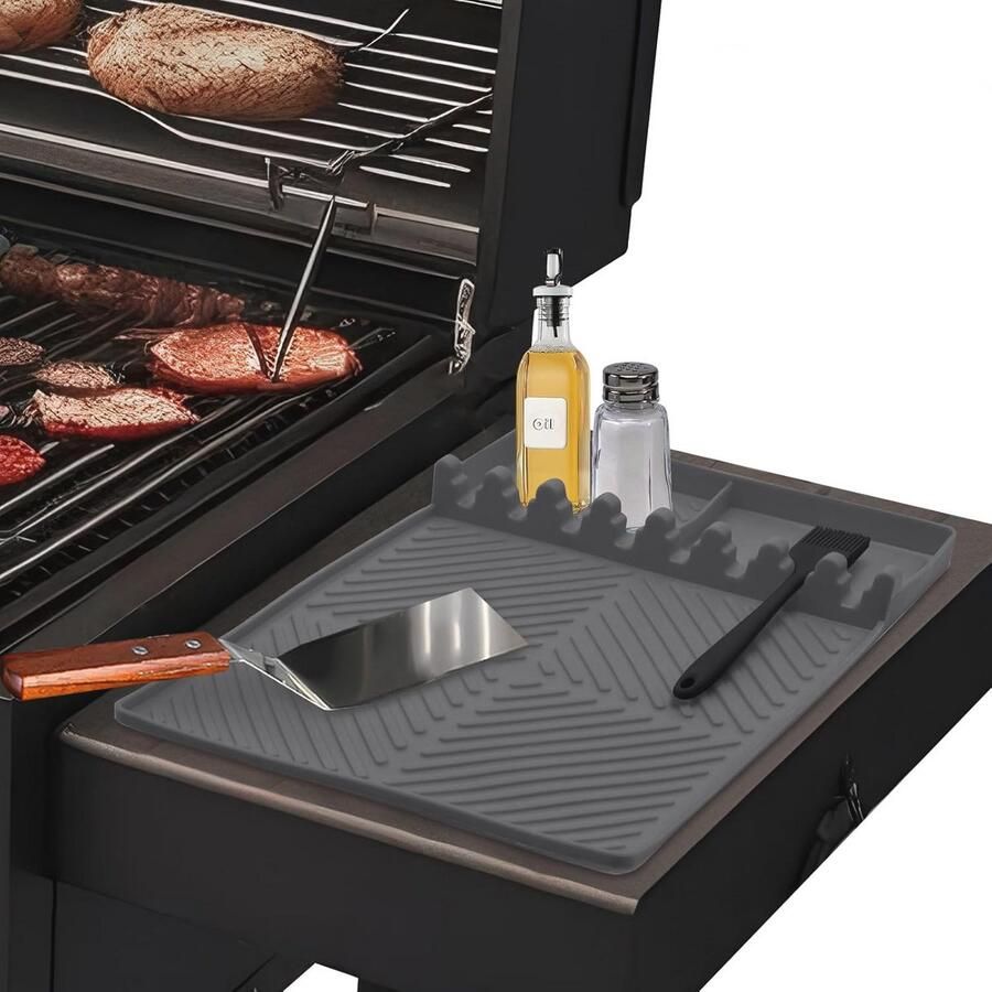 BBQ Grillmatten voor Grill en Keuken – Siliconen Spatelmat en Keukengerei Houder