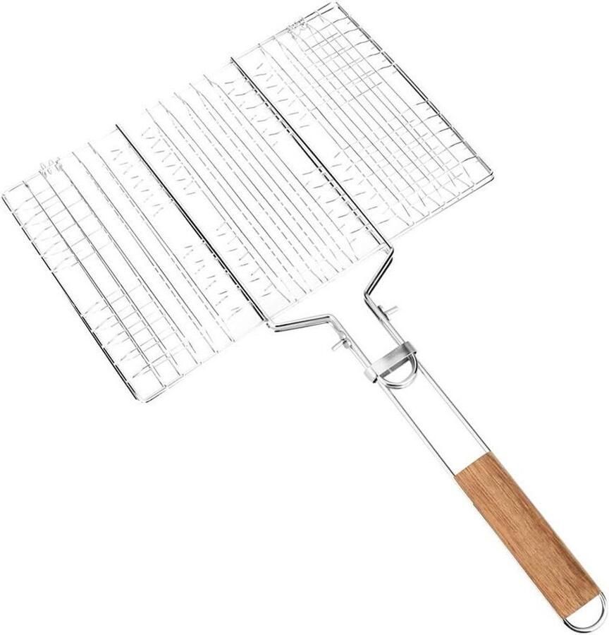 BBQ Grillnet Visgrill Gereedschap Buiten Koken Opvouwbare Handgreep 34 cm Zilver