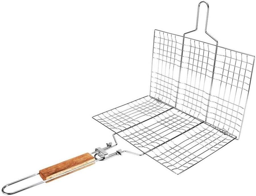 BBQ Grillnet Visgrill Gereedschap Buiten Koken Opvouwbare Handgreep 34 cm Zilver