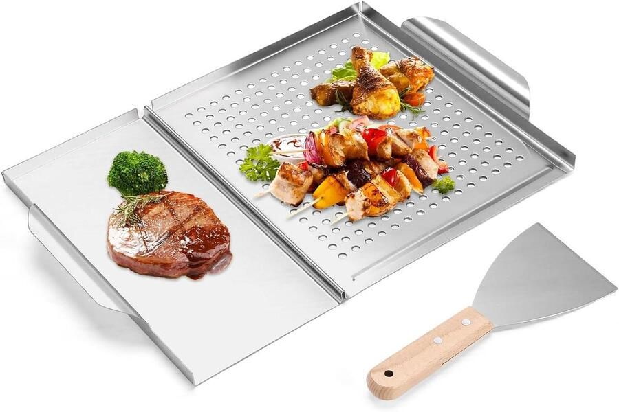 BBQ Grillpan Grillplaat Buiten Koken Roestvrij Staal 45x31 cm Zilver