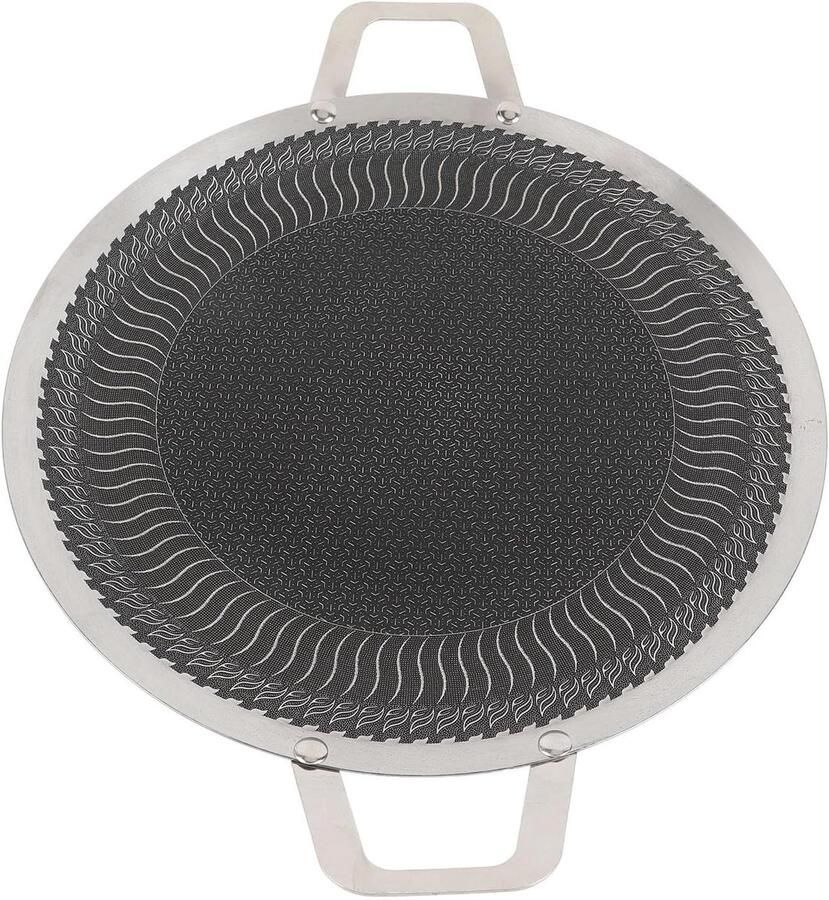BBQ Grillpan Grillplaat Koekenpan Buiten Koken Gelijkmatige Warmte Verdeling 34cm Zilver