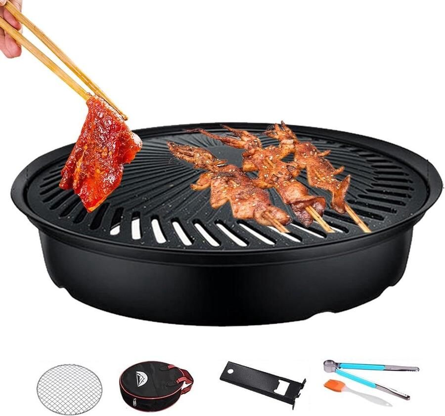 BBQ Grillpan Ronde Bakplaat Buiten Koken Antiaanbaklaag Inclusief Tang Multicolor