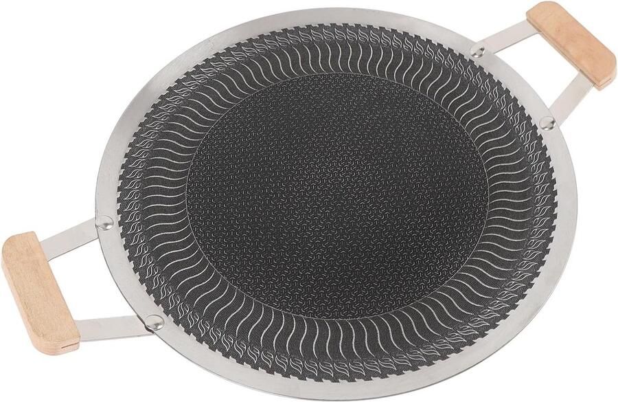 BBQ Grillpan Ronde Bakplaat Tafelgrillen Buiten Antiaanbaklaag 38cm Zilverkleurig