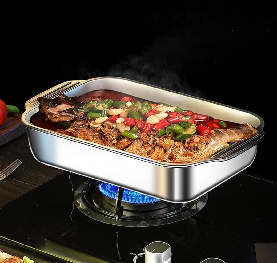 BBQ Grillpan Roosteren Tray Buiten Koken Roestvrij Staal 41 x 24.5 cm Zilver