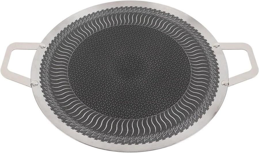 BBQ Grillplaat Grillpan Ronde Pan Buiten Koken Dubbele Slang 38 cm Zilver