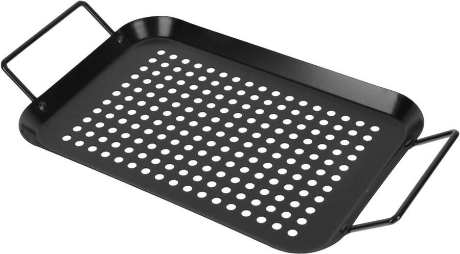 BBQ Grillplaat Grillrooster Pan Buiten Koken Antiaanbaklaag 35x18 cm Zwart