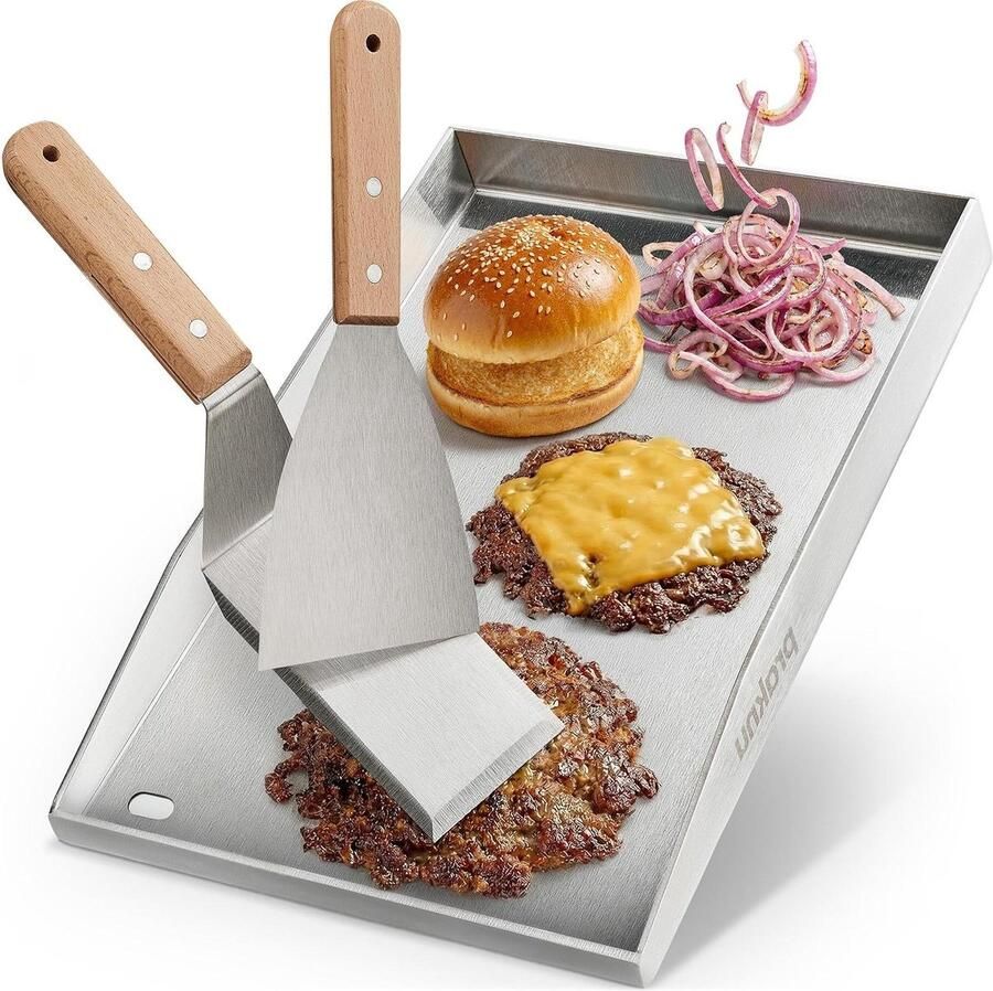BBQ Grillplaat Plancha Bakplaat Buiten Koken Met Vetopvang 30x40cm Zilver