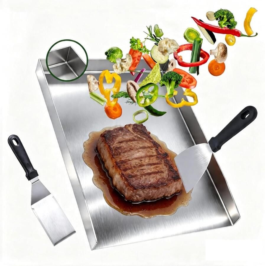 BBQ Grillplaat Roestvrij Staal 40 5 x 30 5 x 4 5 cm Duurzame Plancha Grill voor Buiten