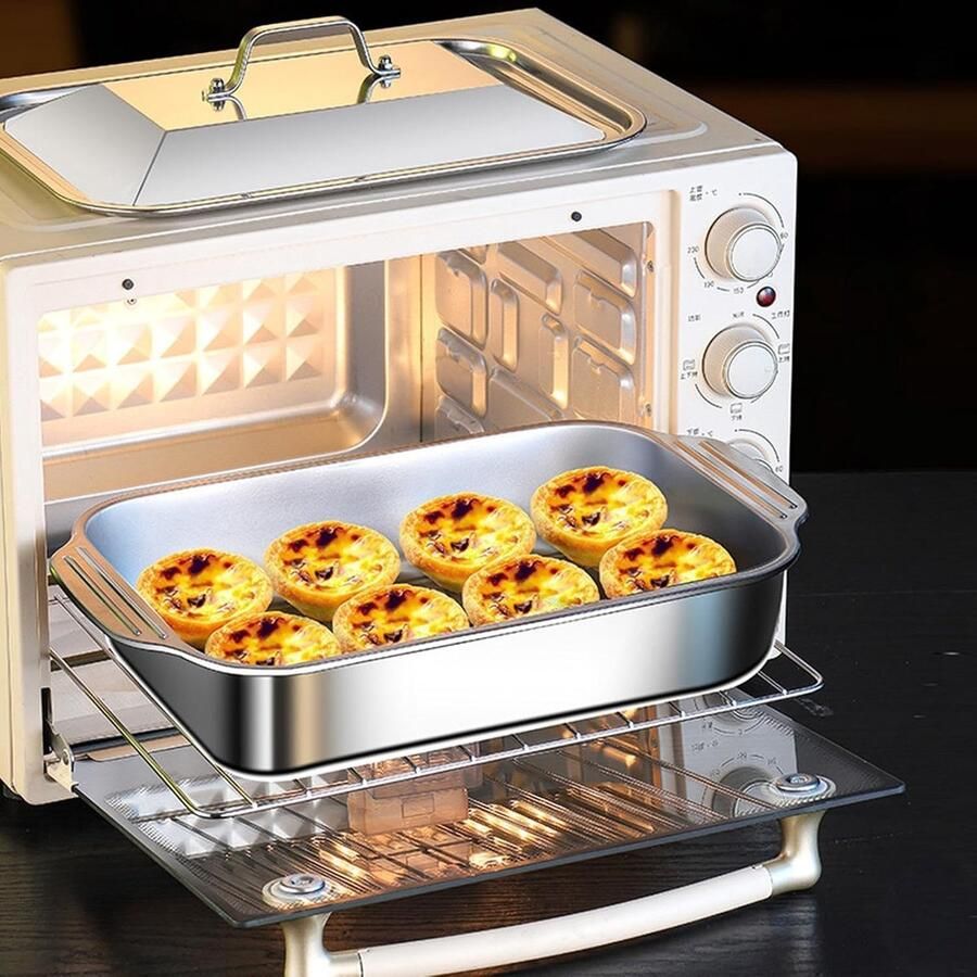BBQ Grillplaat Roestvrijstalen Pan Buiten Koken Met Deksel 41 x 24.5 cm Zilver