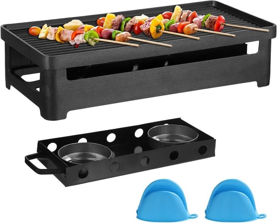 BBQ Grillplaat Warmteplaten Buiten Koken Gegroefd Kookoppervlak 34.5L x 17W cm Zwart