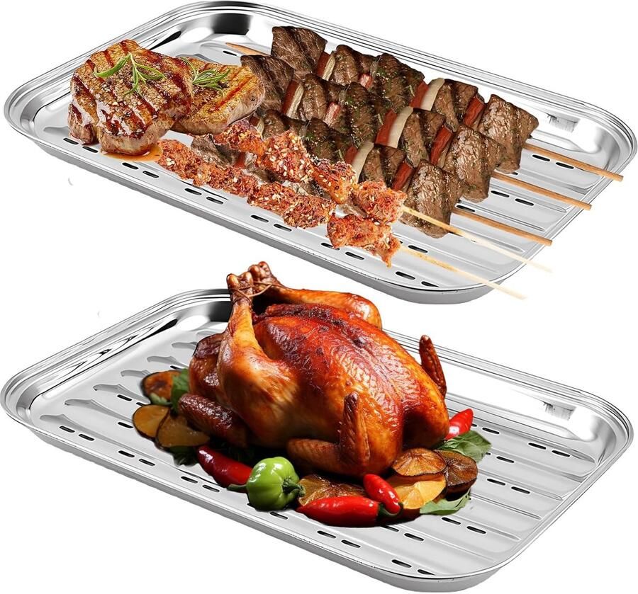 BBQ Grillschalen Grillmand Groentepan Buiten Grillen Roestvrij Staal Met Gaten 35 x 245 cm Zilver