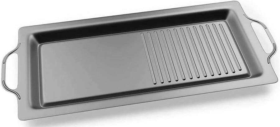 BBQ Kookplaat Bakplaat Grill Buiten Koken Dubbel Kookoppervlak 47.5cm Lengte Grijs