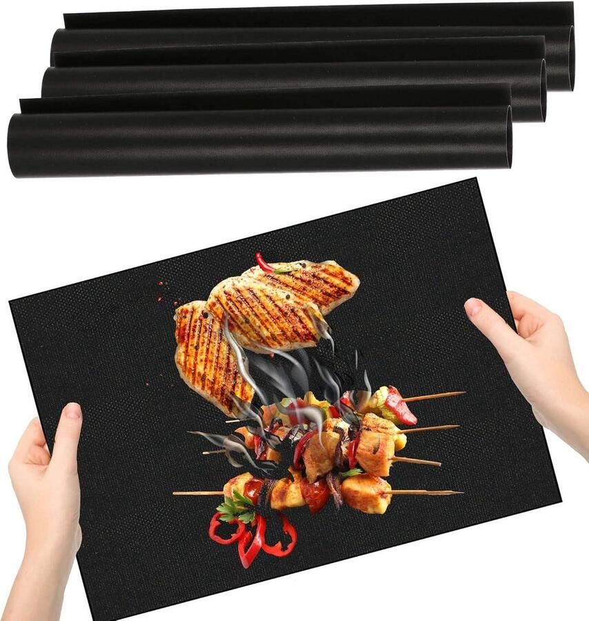 BBQ Mat Bakmat Grillmat Barbecue Koken Herbruikbaar Antiaanbak 3 Stuks 40x33cm Zwart