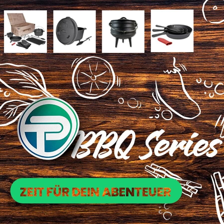 BBQ-pannenset van gietijzer 4-delig ronde serveer- en braadpannen in 3 maten met gietuitsparing en siliconen handvat voor oven grill alle warmtebronnen inclusief inductie geschikt - Foto 2