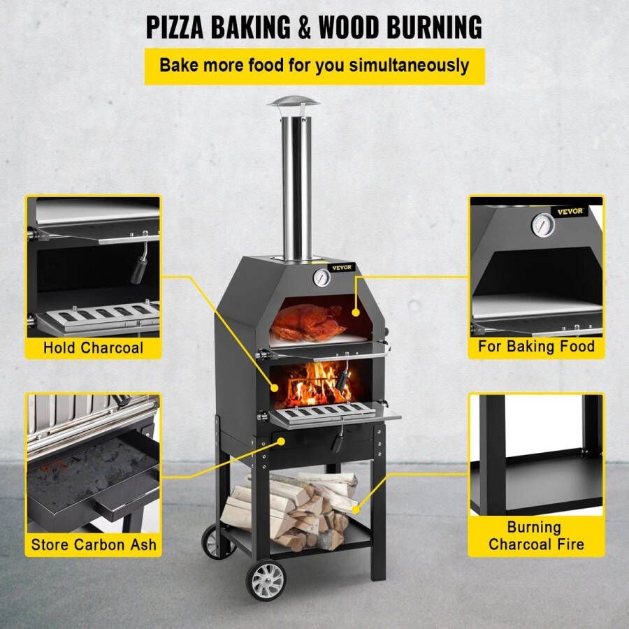 BBQ Luxe BBQ Pizza oven 2 in 1 Houtoven Pizzasteen Houtskool BBQ 45.8x46.4x141.8 cm