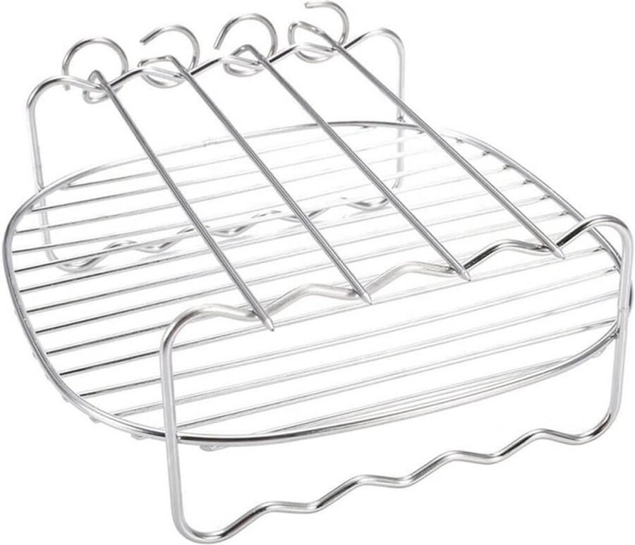 BBQ Rek Spies Grill Bakplaat Dubbeldeks Koken Roestvrij Staal 16.7x16.5x7cm Zilver