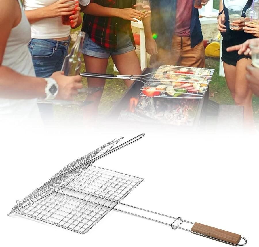 BBQ Visgrillmand Groente Grill Buiten Grillen Roestvrij Staal Voor 2-3 personen Zilverkleurig