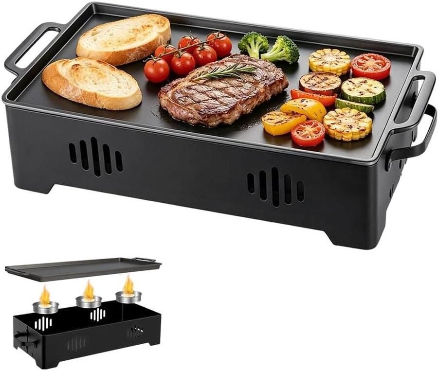 BBQ Warmhoudplaat Eten warmhouder Grillgerechten serveren Gelijkmatige warmte 36 x 18 cm Zwart
