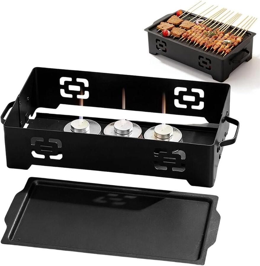 BBQ Warmhoudplaat Grillverwarmer Voedselwarmer Warm Houden Grillgerechten Gelijkmatige Warmteverdeling 40 x 18.5 x 8.5 cm Zwart